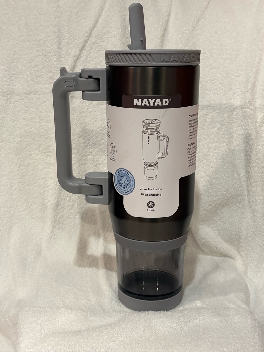 Nayad Gray Dual-Function Insulated Bottle with Snack Compartment